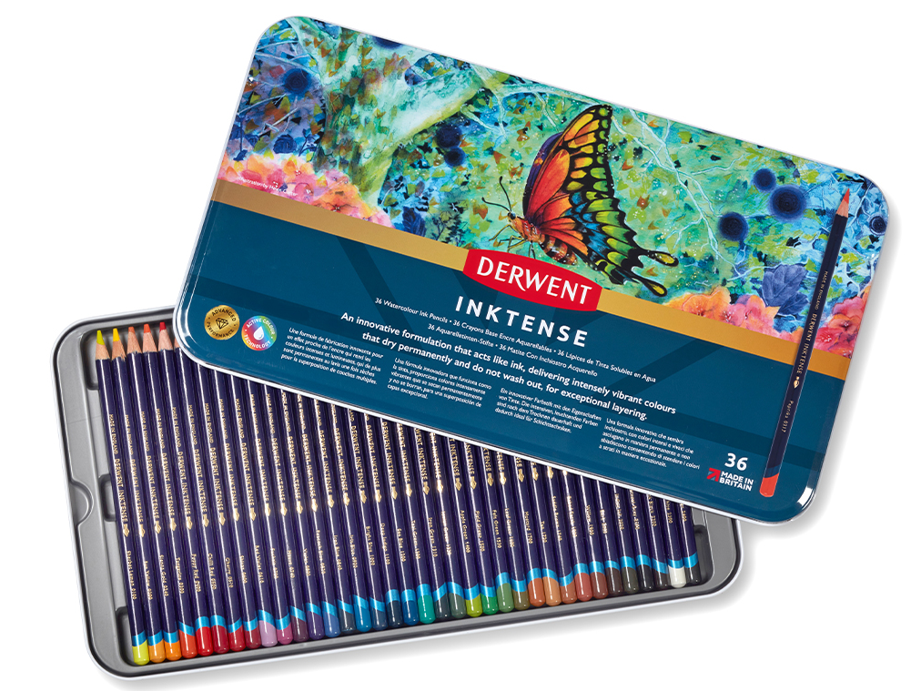 Derwent Inktense Mürekkep Bazlı Kuru Boya Kalem Seti 36'lı Teneke Kutu