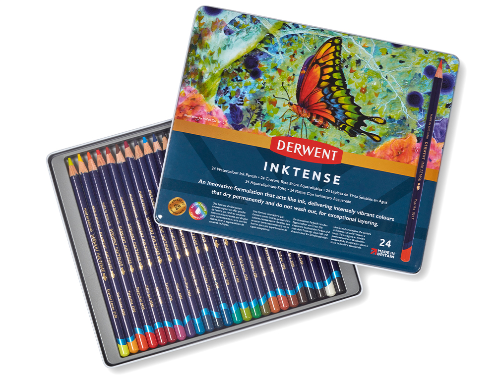 Derwent Inktense Mürekkep Bazlı Kuru Boya Kalem Seti 24'lü Teneke Kutu