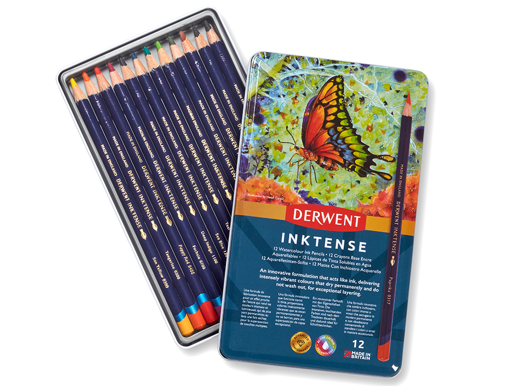 Derwent Inktense Mürekkep Bazlı Kuru Boya Kalem Seti 12'li Teneke Kutu