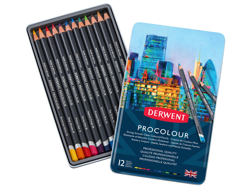 Derwent Procolour Kuru Boya Kalem Seti 12'li Teneke Kutu