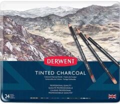 Derwent Tinted Charcoal Renkli Kömür Füzen Set 24'lü Teneke Kutu