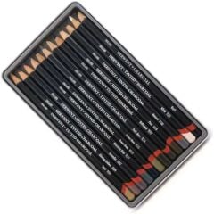 Derwent Tinted Charcoal Renkli Kömür Füzen Set 12'li Teneke Kutu