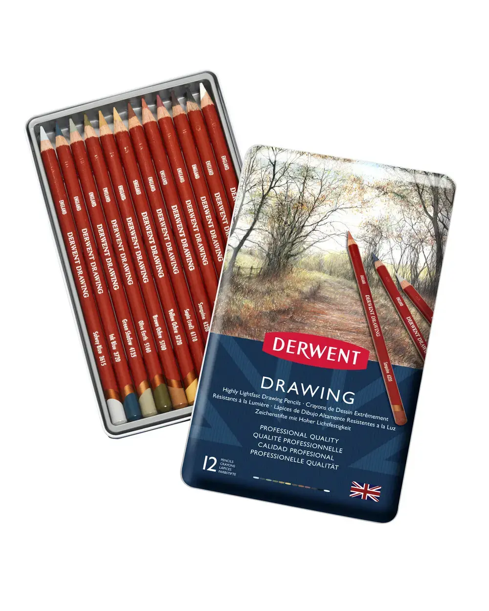 Derwent Drawing Çizim Seti 12'li Teneke Kutu