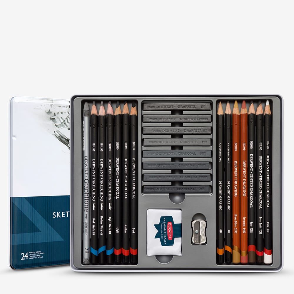 Derwent Sketching Collection Eskiz Set 24'lü Teneke Kutu
