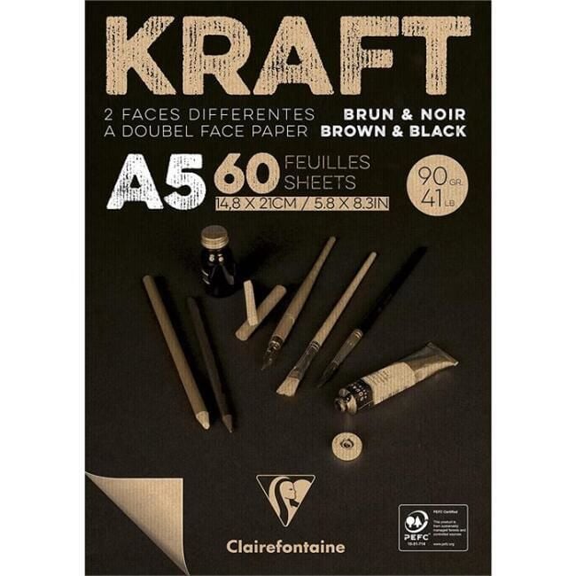 Clairefontaine Kraft A5 90 gr 60 Yaprak Kahve Siyah Blok