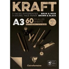 Clairefontaine Kraft A3 90 gr 60 Yaprak Kahve Siyah Blok