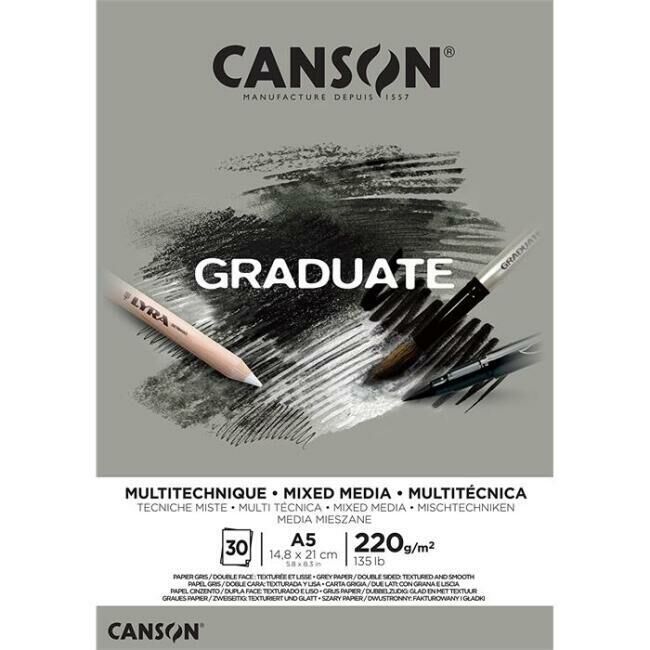 Canson Graduate Mix Media Grey A5 220 gr 30 Yaprak
