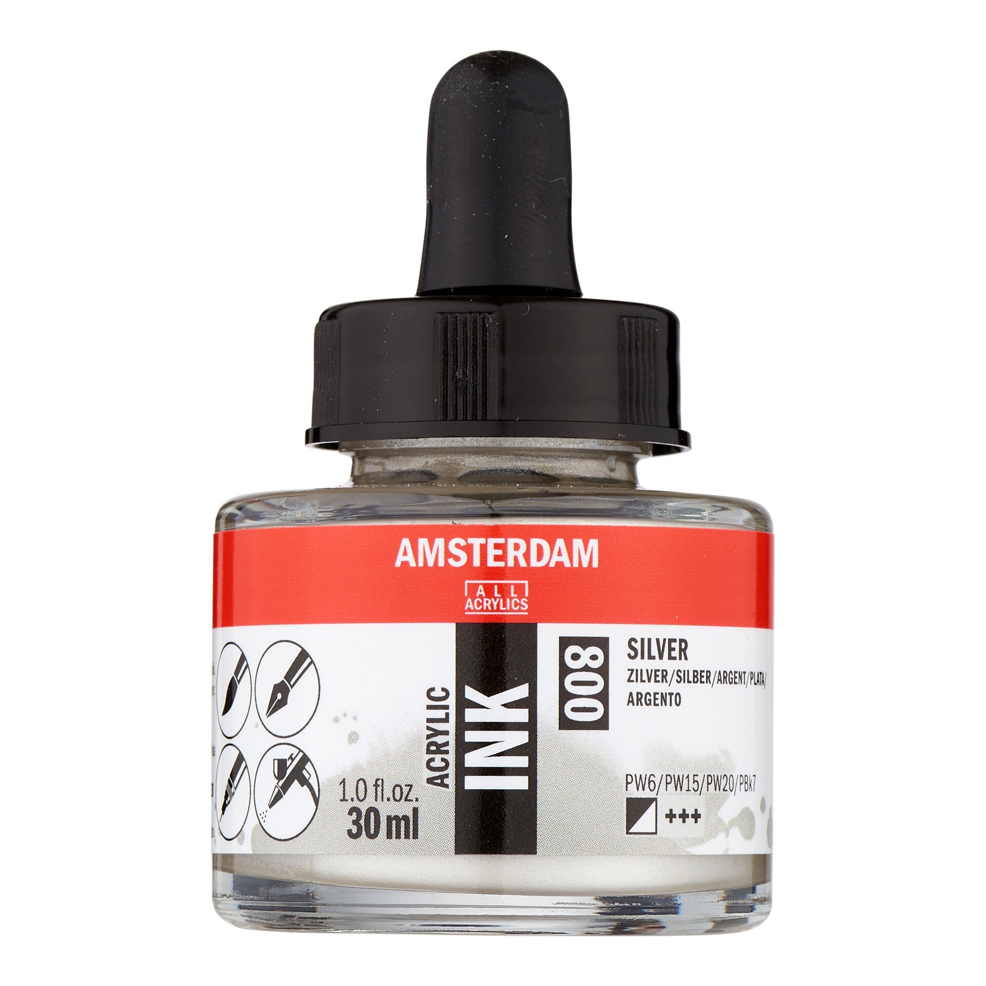 Amsterdam Sıvı Akrilik Mürekkep 30 ml Silver 800