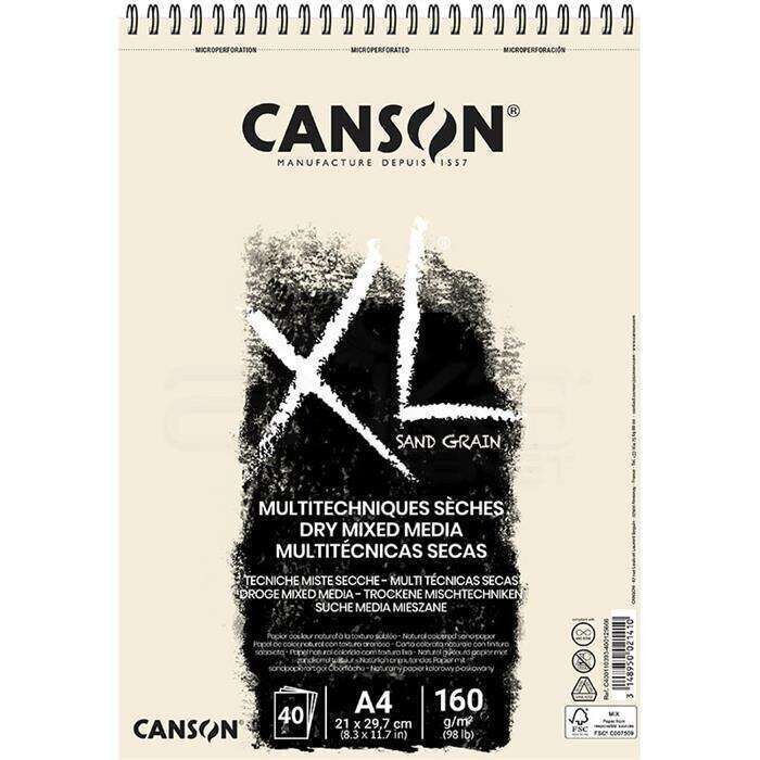 Canson XL Sand Grain Dry Mixed Media Spiralli Blok A4 160 gr 40 Yaprak