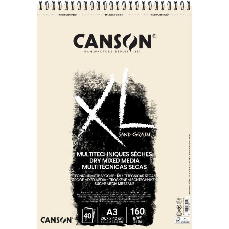 Canson XL Sand Grain Dry Mixed Media Spiralli Blok A3 160 gr 40 Yaprak