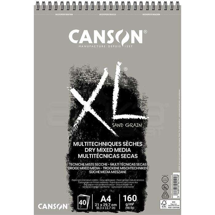 Canson XL Sand Grain Gri Dry Mixed Media Spiralli Blok A4 160 gr 40 Yaprak