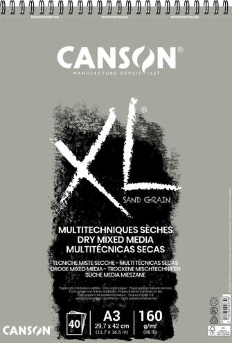 Canson XL Sand Grain Gri Dry Mixed Media Spiralli Blok A3 160 gr 40 Yaprak