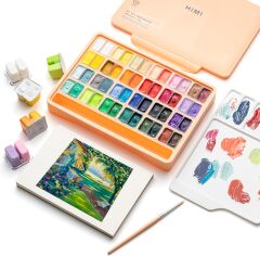 HIMI Twin Cup Gouache Set 48'li+3 Fırça (Peach Fuzz Case Edition)-Nemlendirici Sprey Hediyeli