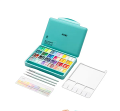 HIMI Twin Cup Gouache Set 48 Renk + 3 Fırça (Green Case)-Nemlendirici Sprey Hediyeli