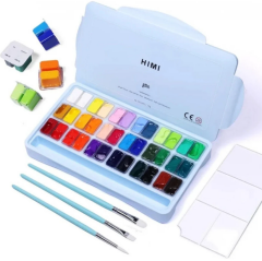 HIMI Twin Cup Gouache Set 36'lı+3 Fırça (Ice Blue Case Edition) -Nemlendirici Sprey Hediyeli