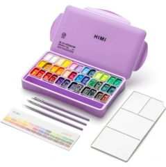 HIMI Twin Cup Gouache Set 36'lı+3 Fırça (Purple Case Edition) -Nemlendirici Sprey Hediyeli