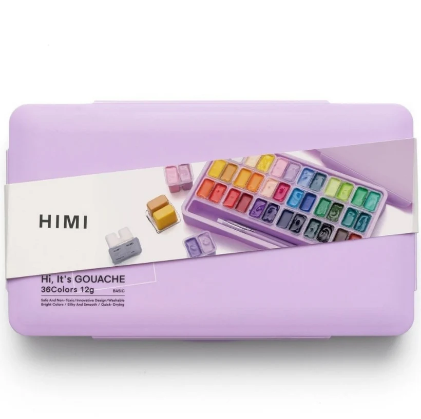 HIMI Twin Cup Gouache Set 36'lı (Purple Case Edition) -Nemlendirici Sprey Hediyeli