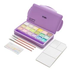 HIMI Jelly Cup Gouache Set 18'li+3 Fırça (Purple Case - Pastel Edition)-Nemlendirici Sprey Hediyeli