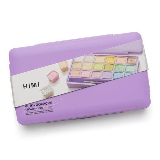 HIMI Jelly Cup Gouache Set 18'li+3 Fırça (Purple Case - Pastel Edition)-Nemlendirici Sprey Hediyeli