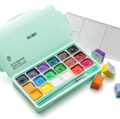 HIMI Jelly Cup Gouache Set 18'li (Green Case)-Nemlendirici Sprey Hediyeli