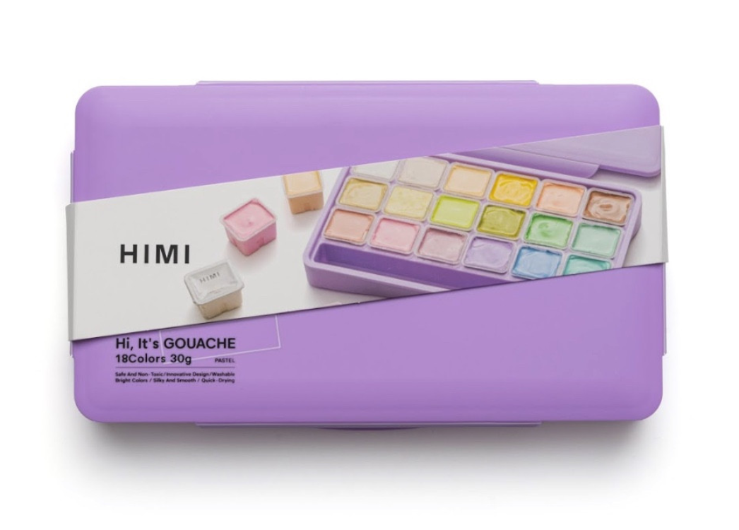 HIMI Jelly Cup Gouache Set 18'li (Purple Case - Pastel Edition)-Nemlendirici Sprey Hediyeli