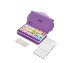 HIMI Jelly Cup Gouache Set 18'li (Purple Case - Pastel Edition)-Nemlendirici Sprey Hediyeli