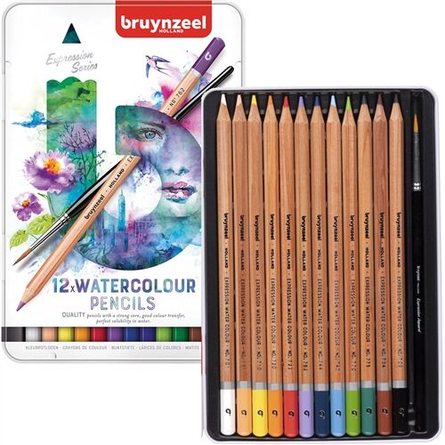 Bruynzeel Expression Watercolour Sulu Boya Kalem Seti 12'li Teneke Kutu
