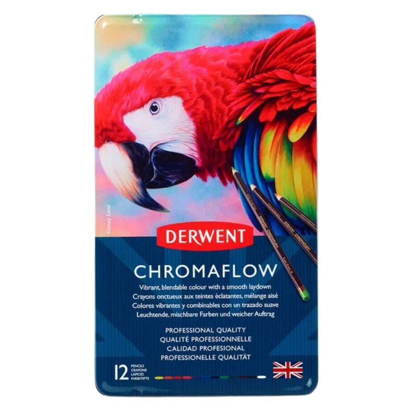 Derwent Chromaflow Kuru Boya Kalem Seti 12'li Teneke Kutu