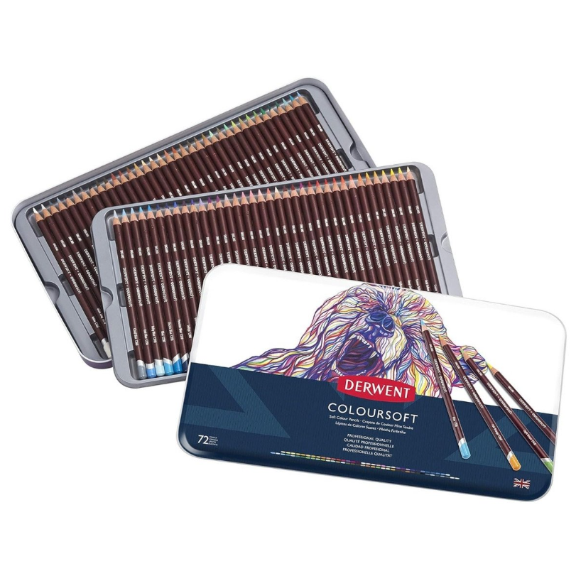 Derwent Coloursoft Kuru Boya Kalem Seti 72'li Teneke Kutu