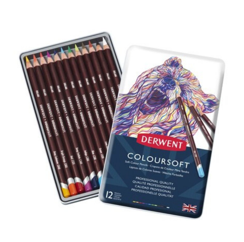 Derwent Coloursoft Kuru Boya Kalem Seti 12'li Teneke Kutu